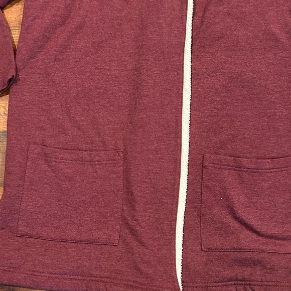 Eddie Bauer Large Office Red Wine Sherpa Lined Open Front Cardigan Jacket - Picture 2 of 6